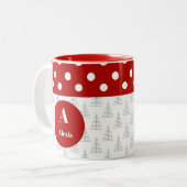 Kerst Stippen & Bomen Aangepaste naam en bericht Tweekleurige Koffiemok (Voorkant links)
