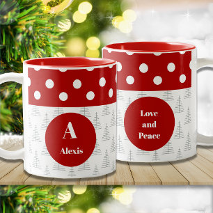 Kerst Stippen & Bomen Aangepaste naam en bericht Tweekleurige Koffiemok