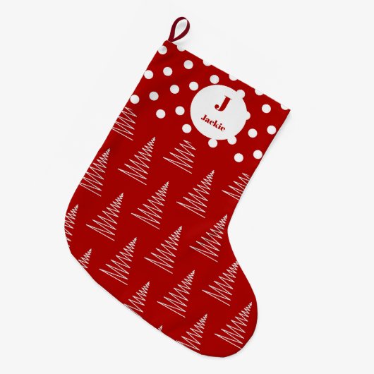 Kerst Stippen & Bomen Aangepaste naam Grote Kerstsok (Voorkant (Hangend))