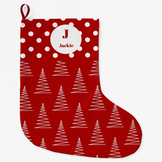 Kerst Stippen & Bomen Aangepaste naam Grote Kerstsok (Voorkant)