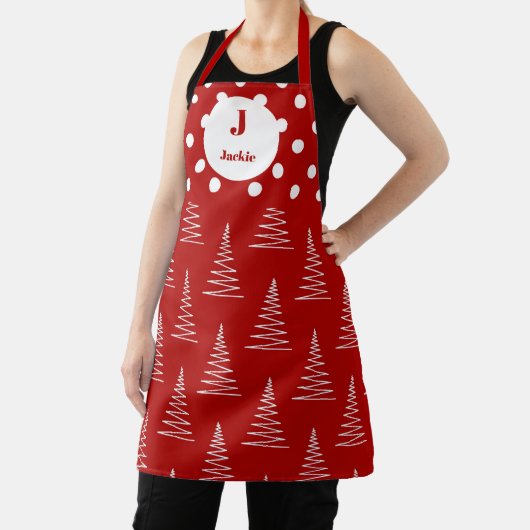 Kerst Stippen & Bomen Aangepaste naam Schort (Insitu)