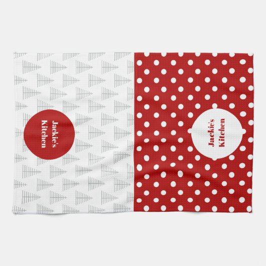 Kerst Stippen & Bomen Aangepaste naam Theedoek (Horizontaal)