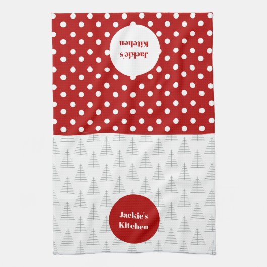 Kerst Stippen & Bomen Aangepaste naam Theedoek (Verticaal)