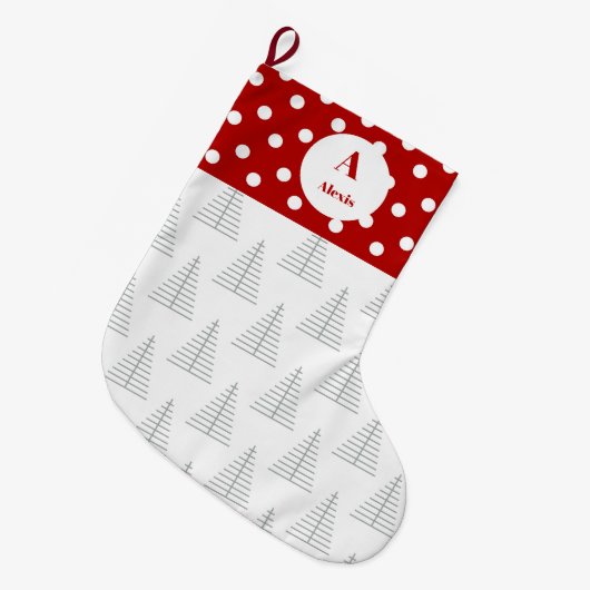 Kerst Stippen & Witte Bomen Aangepaste naam Grote Kerstsok (Voorkant (Hangend))