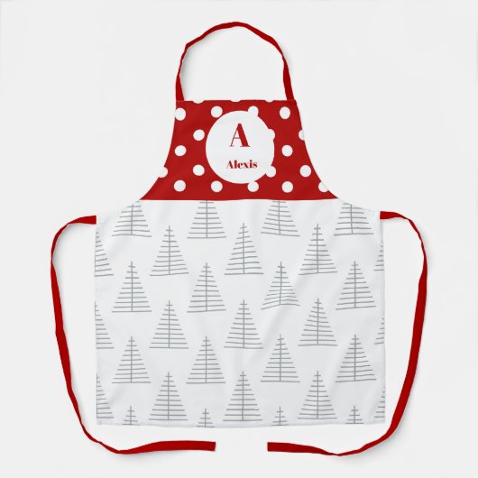 Kerst Stippen & Witte Bomen Aangepaste naam Schort (Voorkant)