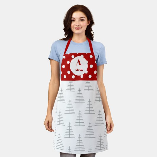 Kerst Stippen & Witte Bomen Aangepaste naam Schort (Gedragen)