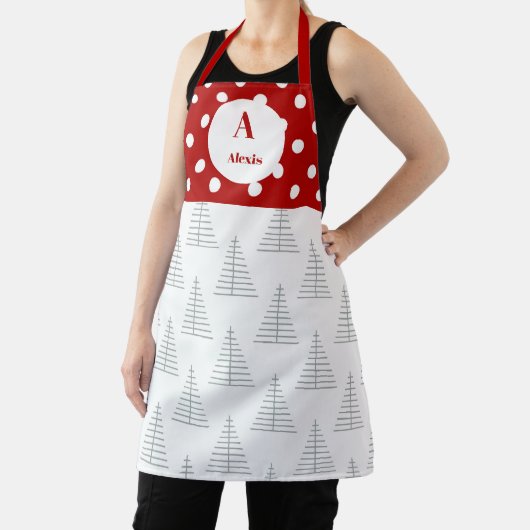 Kerst Stippen & Witte Bomen Aangepaste naam Schort (Insitu)