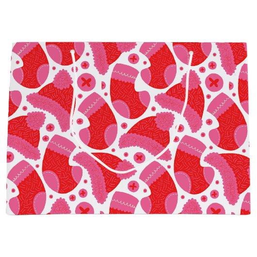 Kerst Stocking rood en roze Groot Cadeauzakje (Voorkant)