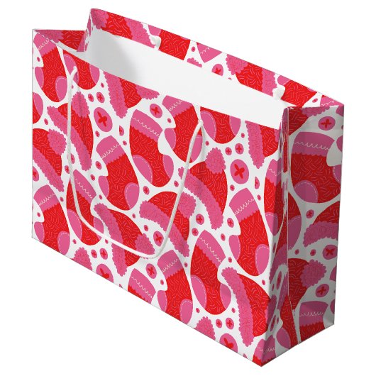 Kerst Stocking rood en roze Groot Cadeauzakje (Voorkant Gekanteld)