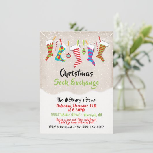 Kerst Stocking Sock Swap waslijn Exchange Kaart (Staand voorkant)
