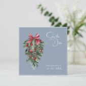 Kerst Stoffig Blauw Winter Feestelijke bruiloft Save The Date (Staand voorkant)