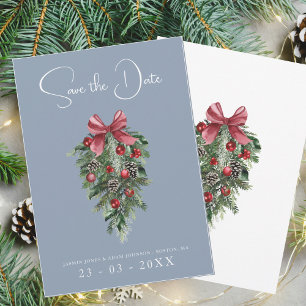 Kerst Stoffig Blauw Winter Feestelijke bruiloft Save The Date