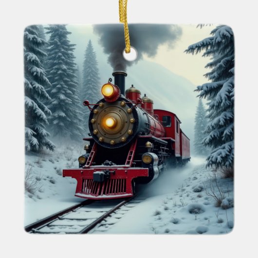 kerst- stoomlocomotief keramisch ornament (Voorkant)