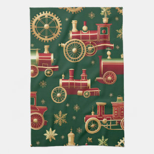 kerst stoomtijdperk locomotief keukendoek theedoek