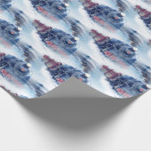 Kerst Stoomtrein Snowy Winter Landschap Blauw Cadeaupapier (Hoek)