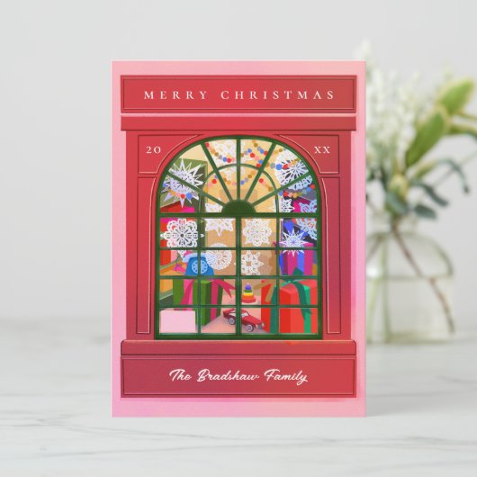 Kerst Storefront Feestdagenkaart (Staand voorkant)