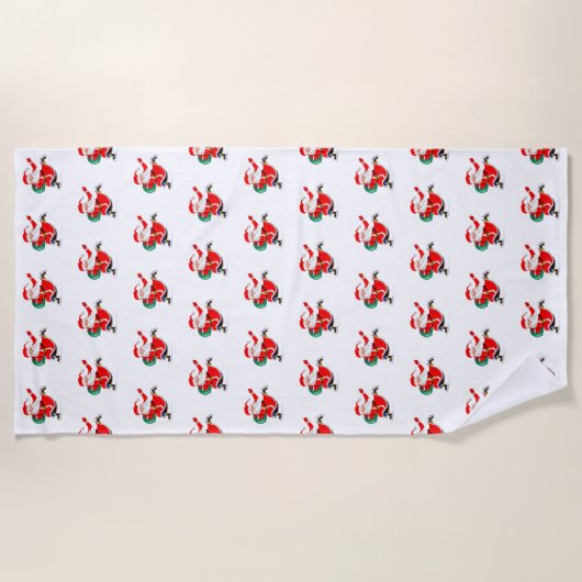 Kerst Strand Handdoek Santa met Gift (Voorkant)