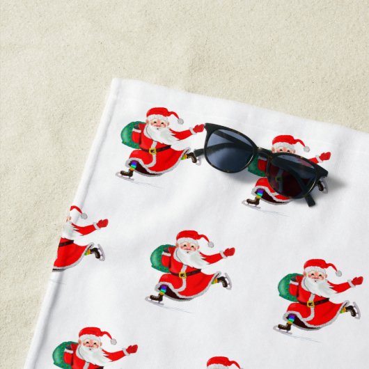 Kerst Strand Handdoek Santa met Gift (In situ)