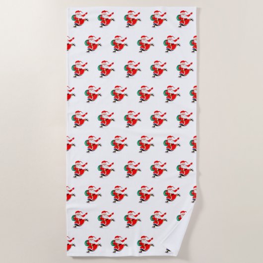 Kerst Strand Handdoek Santa met Gift (Voorkant)