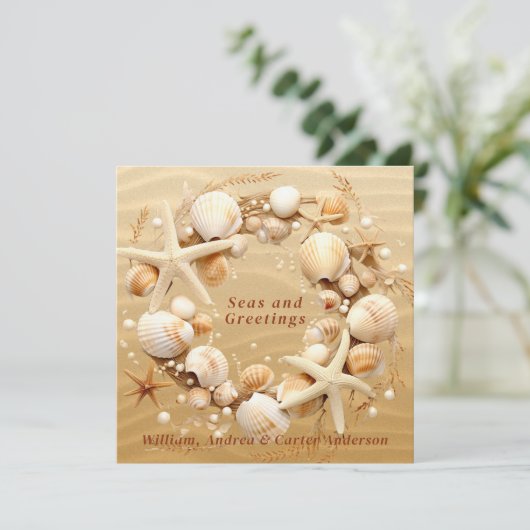 Kerst Strand Tropische Zeeschelpen Zeester Feestdagenkaart (Staand voorkant)