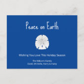 Kerst Strand Zand Dollar Vrede op Aarde Blauw Feestdagenkaart (Voorkant)