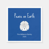 Kerst Strand Zand Dollar Vrede op Aarde Blauw Servet (Voorkant)