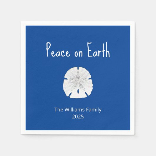 Kerst Strand Zand Dollar Vrede op Aarde Blauw Servet (Voorkant)