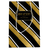 Kerst Streeppatroon Goud ID862 Medium Cadeauzakje (Voorkant)