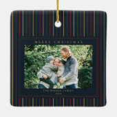 Kerst Strepen Eén Foto Keramisch Ornament (Achterkant)