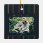 Kerst Strepen Eén Foto Keramisch Ornament (Voorkant)