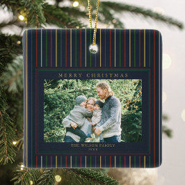 Kerst Strepen Eén Foto Keramisch Ornament