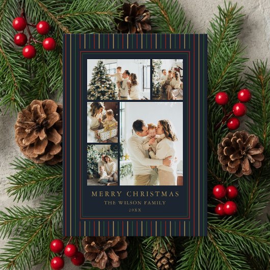 Kerst Strepen Foto Collage Feestdagenkaart