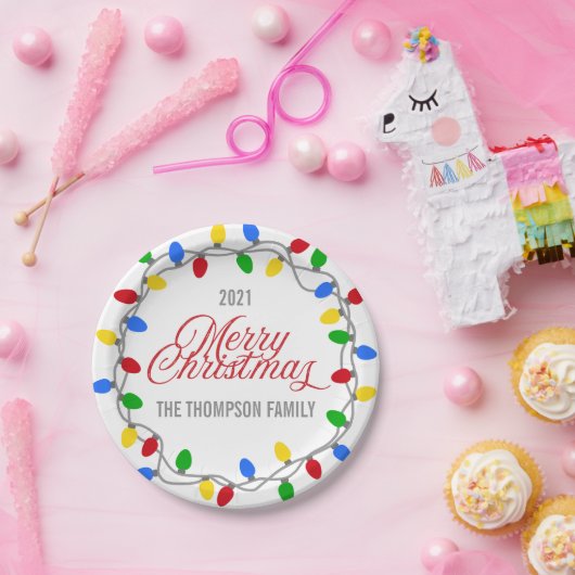 Kerst String van Licht | Circle Custom Papieren Bordje (Feest)