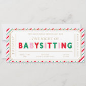 Kerst Stripe Babysitten Cadeaubon Kaart (Voorkant)