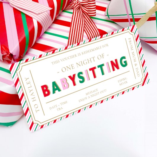 Kerst Stripe Babysitten Cadeaubon Kaart