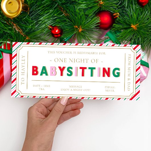 Kerst Stripe Babysitten Cadeaubon Kaart