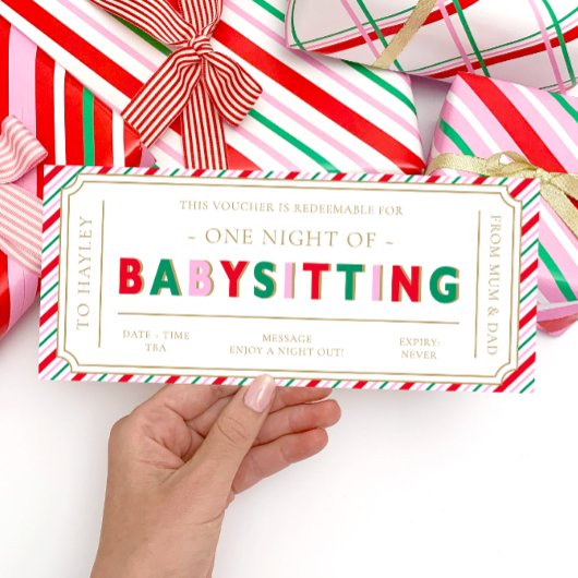 Kerst Stripe Babysitten Cadeaubon Kaart