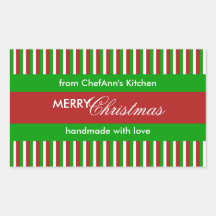 Kerst Stripes rood Keuken Label Rechthoek