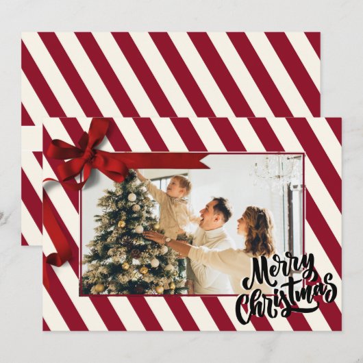 Kerst strips snoep riet patroon foto feestdagenkaart (Voorkant / Achterkant)