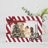 Kerst strips snoep riet patroon foto feestdagenkaart (Staand voorkant)