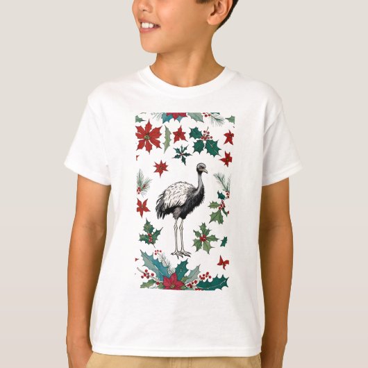 Kerst struisvogel en poinsettia's t-shirt (Voorkant)