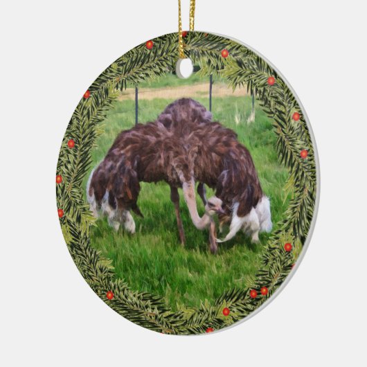 Kerst struisvogel klaar keramisch ornament (Links)