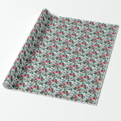 Kerst struisvogels en poinsettia's cadeaupapier (Uitgerold)