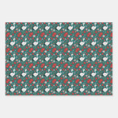 Kerst struisvogels en poinsettia's inpakpapier vel (Voorkant 2)