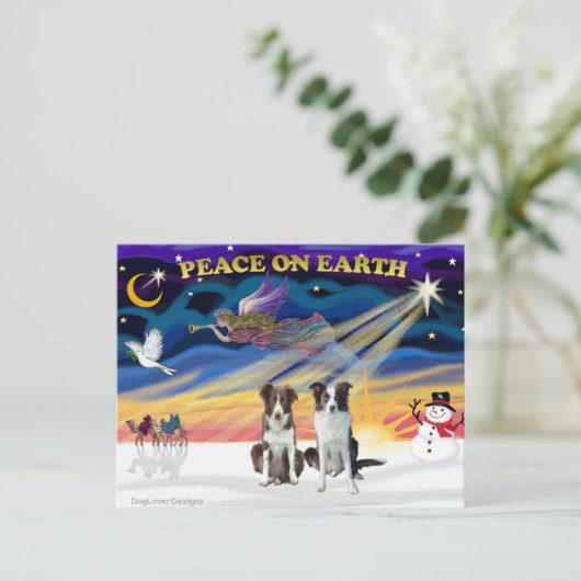 Kerst Sunrise Border Collies (2 bruin) Feestdagenkaart (Staand voorkant)