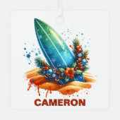 Kerst Surfboard Custom Name Metalen Ornament (Voorkant)