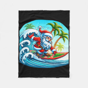 Kerst Surfen Kerstman Strand Surfplank Palmen Voor Fleece Deken