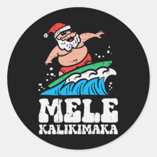 Kerst surfen Mele Kalikimala Kerstmis Hawaï mannen Ronde Sticker