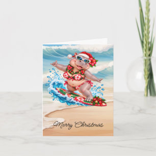 Kerst Surfen Nijlpaard Bikini op surfplank  Feestdagen Kaart