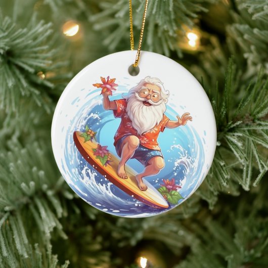Kerst surfen waterverf Santa tekst toevoegen Keramisch Ornament (Boom)